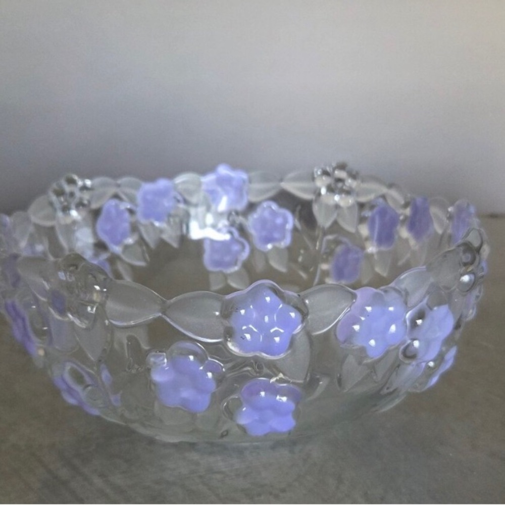 Clear Glass Floral Bowl with Lavender Appliqué